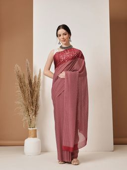 Silk Land - Maroon Abstract Printed Soft Mal Cotton Saree with Unstitched Blouse