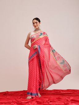 Silk Land - Pink Digital Printed Soft Mal Cotton Saree with Unstitched Blouse