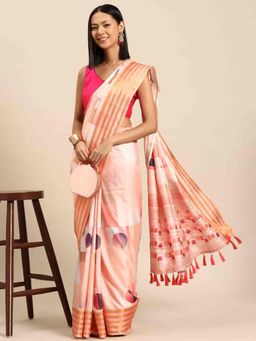 Silk Land - Peach Digital Print Soft Silk Saree Unstitched Blouse