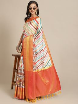 Silk Land - Multi-Color Women Banarasi Art Silk Digital Print Saree with Unstitched Blouse