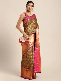 Silk Land - Black Women Banarasi Silk Woven Saree with Unstitched Blouse