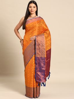 Silk Land - Yellow Woven Banarasi Art Silk Saree Unstitched Blouse