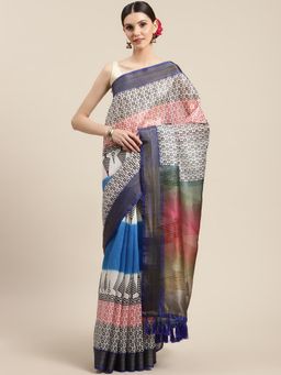 Silk Land - Multi-Color Women Batik Digital Printed Saree with Unstitched Blouse