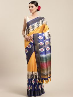 Silk Land - Multi-Color Women Batik Digital Printed Saree with Unstitched Blouse