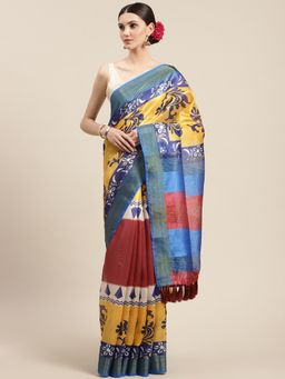 Silk Land - Multi-Color Women Batik Digital Printed Saree with Unstitched Blouse