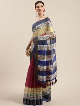 Silk Land - Multi-Color Women Batik Digital Printed Saree with Unstitched Blouse