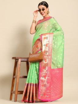 Silk Land - Green Women Ethnic Motifs Art Silk Saree with Unstitched Blouse