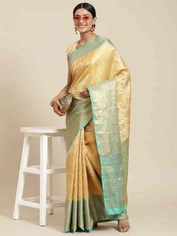 Silk Land - Beige Women Zari Woven Designer Silk Saree with Unstitched Blouse