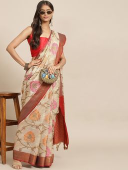 Silk Land - Maroon Women Woven Banarasi Kanchipuram Art Silk Saree with Unstitched Blouse