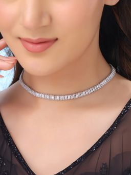 Yellow Chimes - Silver White Stone Necklace