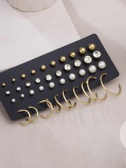 Yellow Chimes - Gold Pearl Studded Hoops- Combo Of 20 Pair