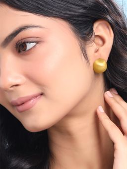 Yellow Chimes - Gold Plated Matte Brushed Round Studs Earrings