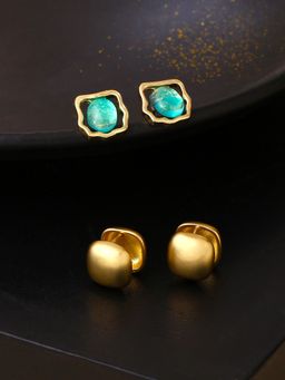 Yellow Chimes - Gold Plated 2 Pairs Geometric Shaped Stud Earrings
