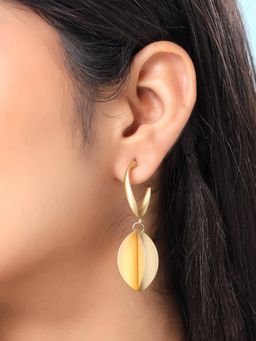 Yellow Chimes - Golden Disc Drop Hoop Earrings