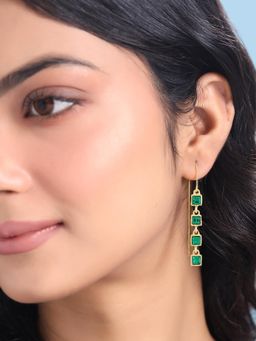 Yellow Chimes - Green Crystal Threader Earrings