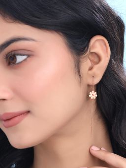 Yellow Chimes - Rose Gold Threader Stainless Steel Floral Long Chain Earrings