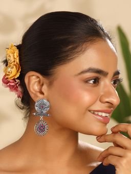 Yellow Chimes - Red Silver Oxidised Dangler Earrings