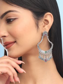 Yellow Chimes - Silver Oxidised Chandbali Earrings