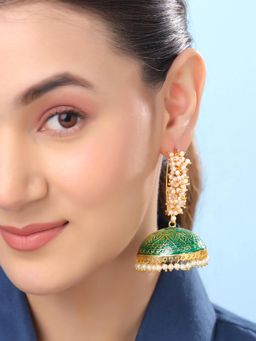 Yellow Chimes - Meenakari Jhumka Earrings (Green)