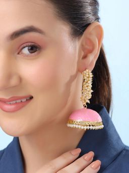 Yellow Chimes - Meenakari Jhumka Earrings Pink