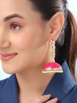 Yellow Chimes - Meenakari Jhumka Earrings Dark Pink
