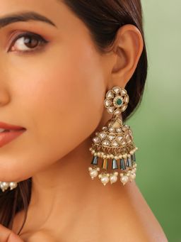 Yellow Chimes - Chandbali Kundan Jhumka Earrings for Women
