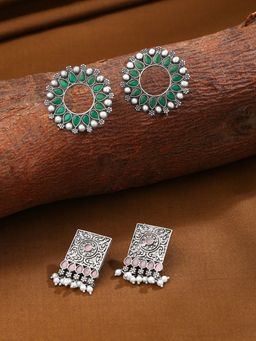 Yellow Chimes - Multi-Color Silver Oxidised Earrings for Women