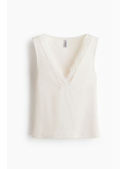 H&M - Women White Lace-Trimmed Vest Top