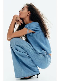 H&M - Women Blue Puff-Sleeved Denim Blouse