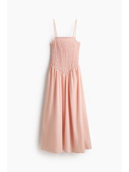 H&M - Women Pink Smocked Flared-Skirt Dress