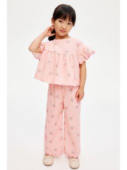 H&M - Girls Pink 2-Piece Patterned Cotton Set