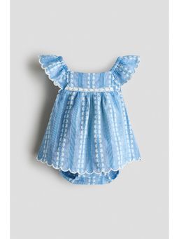H&M - Girls Blue 2-Piece Embroidery-Detail Cotton Set