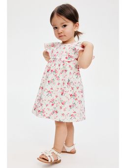 H&M - Girls White Floral-Print Cotton Dress
