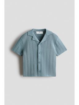 H&M - Boys Turquoise Fine-Knit Cotton Resort Shirt