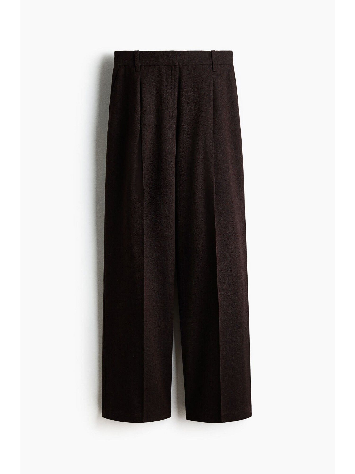 h&m Women Brown Tailored Linen-Blend Trousers-picture-12