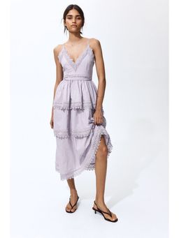H&M - Women Purple Lace-Trimmed Cotton Dress