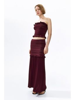 H&M - Women Red Pleated Pointelle-Knit Skirt