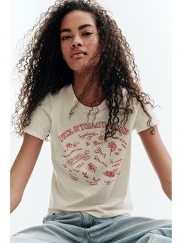 H&M - Women Beige Printed T-Shirt