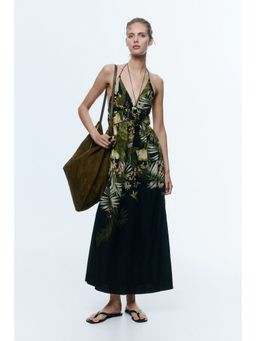 H&M - Women Black Flared-Skirt Halterneck Dress