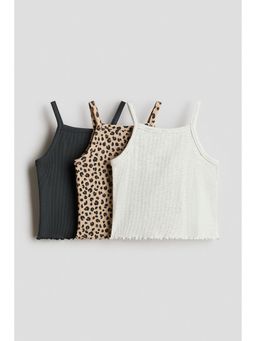 H&M - Girls Beige 3-Pack Cotton Strappy Tops