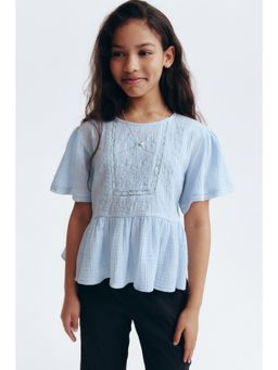 H&M - Girls Blue Broderie-Anglaise Muslin Top