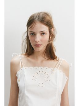 H&M - Women White Broderie Anglaise Tie-Strap Top