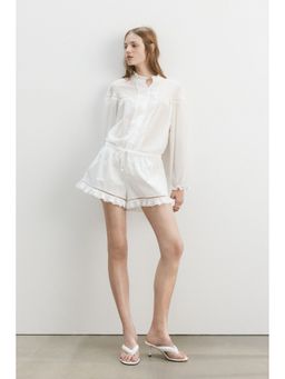 H&M - Women White Lace-Trimmed Poplin Shorts
