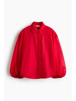 H&M - Women Red Balloon-Sleeved Linen-Blend Shirt