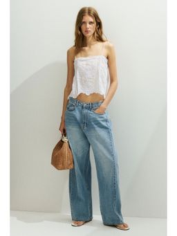 H&M - Women White Broderie Anglaise Tie-Strap Top