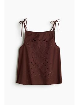 H&M - Women Brown Broderie Anglaise Tie-Strap Top