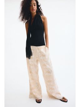 H&M - Women Beige Linen-Blend Drawstring Trousers