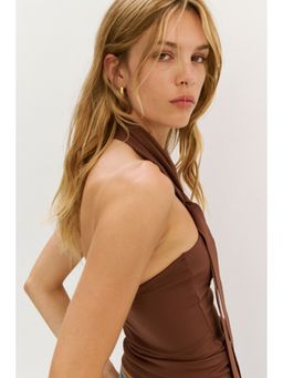 H&M - Women Brown Strap-Detail Halterneck Top