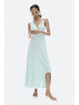 H&M - Women Turquoise Asymmetric Cowl-Neck Dress