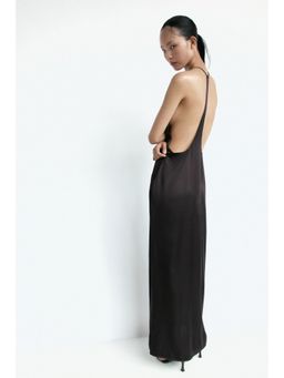 H&M - Women Brown Cowl-Neck Viscose Satin Dress